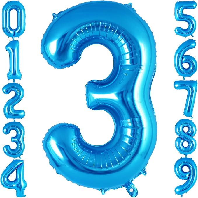 Blue Number 3 Balloon 40 Inch, Big Large Foil Helium Number Balloons, Jumbo by AIQINHU
