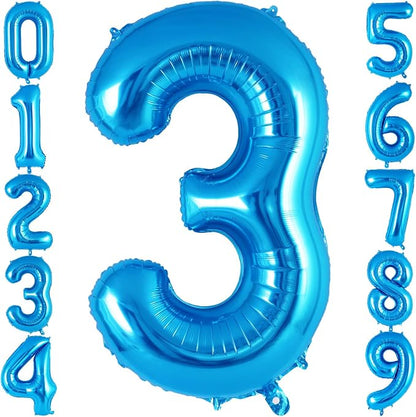 Blue Number 3 Balloon 40 Inch, Big Large Foil Helium Number Balloons, Jumbo by AIQINHU