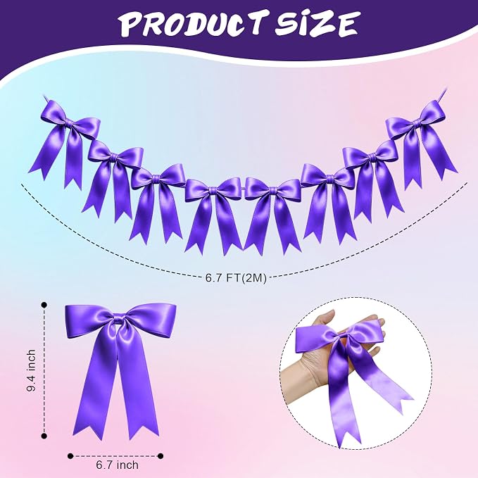 1 String of 8PCS Purple Bow Garland Banner Decoration, Pre-Strung Satin Ribbon - Image 2
