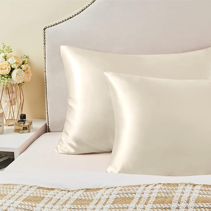 BEDELITE Satin Pillowcase with Zipper, Beige Pillow Cases Queen Size Set of 2, Super Soft and Cooling Similar to Silk Pillow Cases, Gift for Women Men(20x30 Inches)
