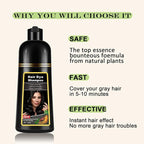 Instant Black Hair Dye Shampoo 3 in 1 for Men Women, Herbal Hair Color Shampoo for Gray Hair Coverage, Natural Champu Para Canas Easy to Use 17.6 FL OZ (Black)