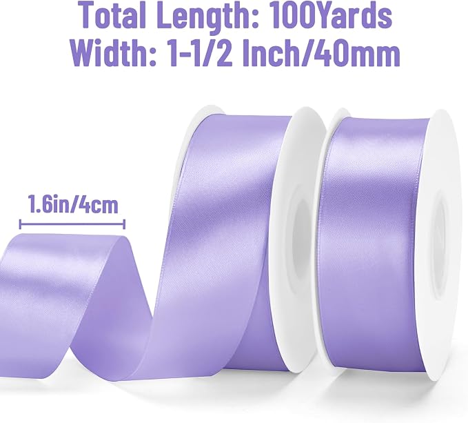 KINGLAKE Light Purple Satin Ribbon – 1-1/2 Inch x 2 Rolls Lavender Satin Ribbon - Image 2