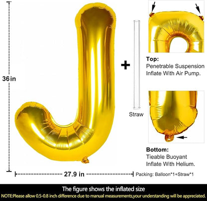Lovoir 40 Inch Large Gold Letter J Balloons Big Size Jumbo Mylar Foil Helium - Image 2