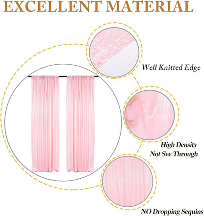 ShinyBeauty 4x8FT Pink Sequin Backdrop Curtains 2 Panels - Image 4