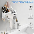 Hair Dryer Holder,Stainless Steel Wall Mounted Blow Dryer,Curling Iron,Straightener Holder Bathroom Metal Hair Tool Organizer Rack- White