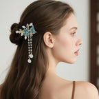 Camellia Flower Hair Clips for Women Vintage Pearl Tassel Barrettes Wedding Birthday Mother's Day Hair Decoration