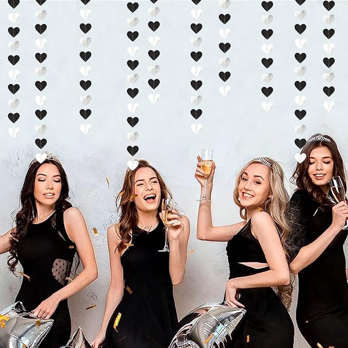 Black White-Silver Party-Decoration Heart Garland - 52ft 21st Men Birthday New - Image 5
