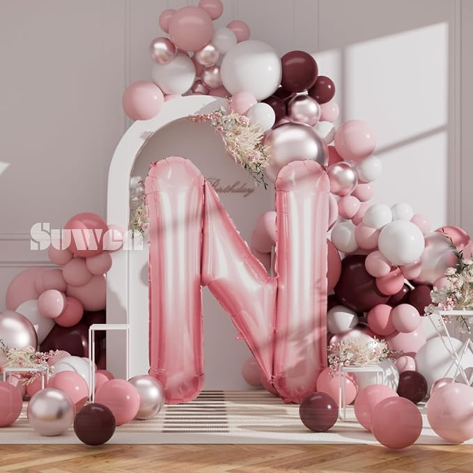 SUWEN 40 Inch Pink Large N Letter Balloons Big Foil Helium A-Z | Jumbo Mylar - Image 4