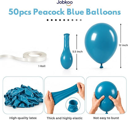Jobkoo Peacock Blue Balloons 12 Inch, Turquoise Teal Blue Latex Balloon | Matte - Image 2