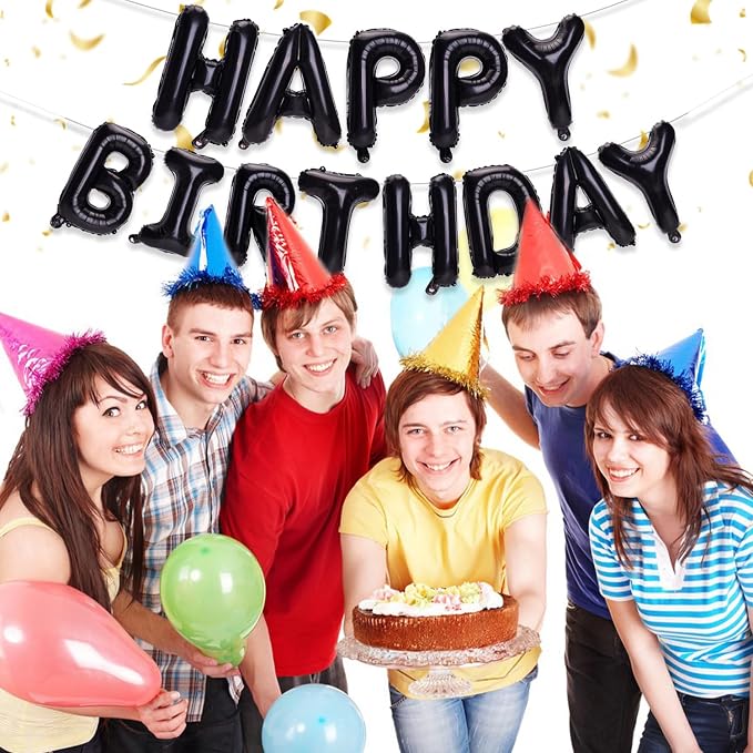 PIGETALE Black Happy Birthday Balloons Banner, 16 Inch Mylar Foil Letters Happy - Image 3