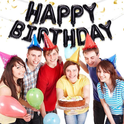 PIGETALE Black Happy Birthday Balloons Banner, 16 Inch Mylar Foil Letters Happy - Image 3