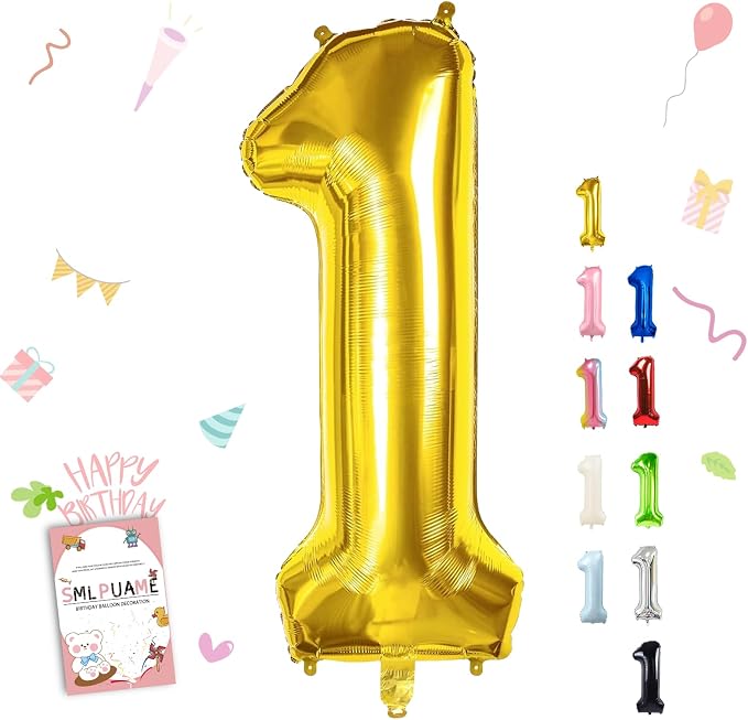 40 Inch Gold Number 1 Balloon, 1st Birthday Decoration Boys Girls | Large Self by Smlpuame