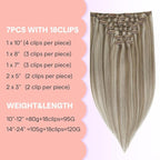Full Shine Blonde Hair Extensions Clip in 12 Inch, Ash Brown Highlight Blonde Clip In Hair Extensions Real Human Hair for Thin Hair Add Thickness Straight 7 Pcs 95g