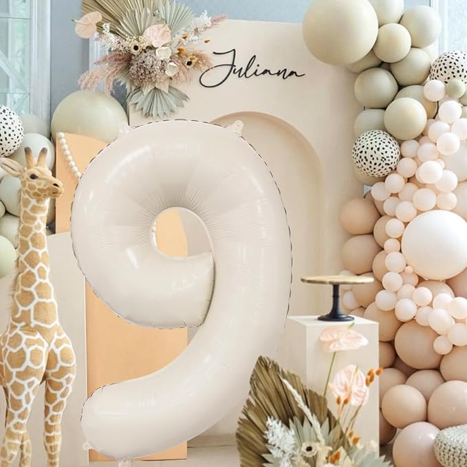 Cream Number 9 Balloon 40 Inch Beige Nude Number 9 Balloon - Image 7