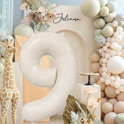 Cream Number 9 Balloon 40 Inch Beige Nude Number 9 Balloon - Image 7