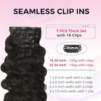 Lashey Seamless Clip in Hair Extensions Human Hair 130g 7pcs Body Wave 22 Inch Natural Black Thick Remy Hair Extensions with Full End