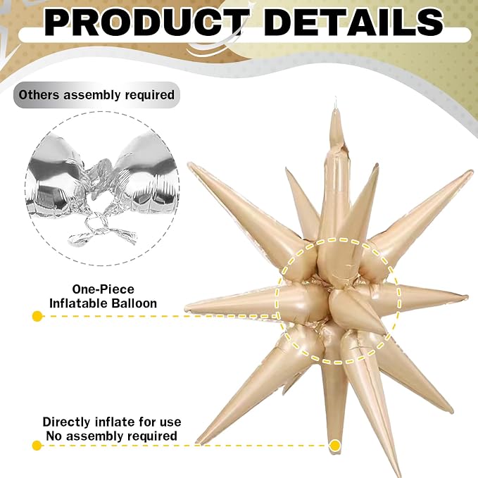HILAVO 6PCS Star Balloons, 22Inch Large Cream Caramel Star Balloon Foil - Image 3