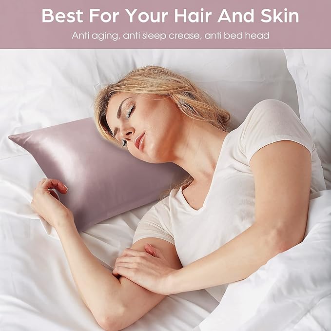 Silk Pillowcase for Hair and Skin, 2 Pack 100% Mulberry Silk Pillowcase 25 Momme, 600 Thread Count, Both Side Pure Silk Pillow Cover with Hidden Zipper (ApricotGray, Standard 20''×26'')
