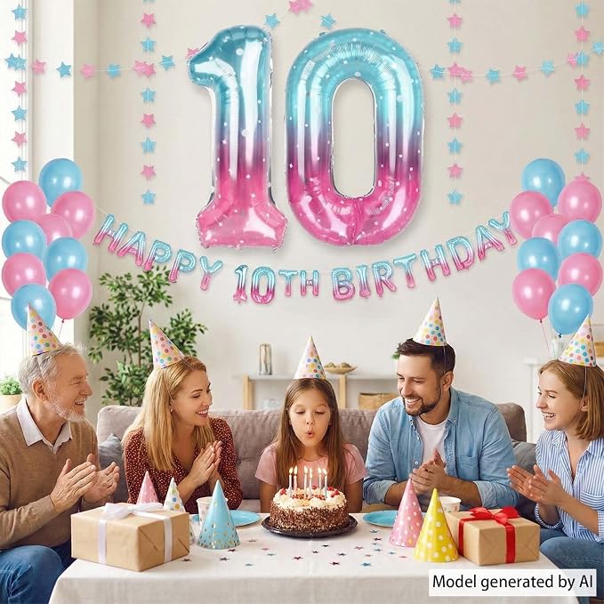 40 Inch Pink Blue Number 0 Balloon, Large Gradient Pink Blue Mylar Foil Number - Image 5