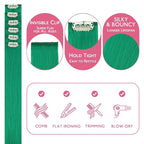 WENNALIFE Green Clip in Hair Extensions Real Human Hair 35g 6pcs 18 Inch Colored Hair Extensions for Kids Women Colorful Hair Pieces Pop-up Style Straight Extensiones De Cabello Humano Con Clip