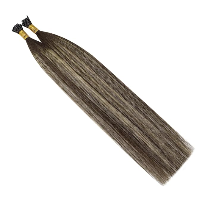 YoungSee I Tip Hair Extensions Human Hair Balayage I Tips Hair Extensions Real Human Hair Balayage I-Tip Hair Extension Ombre Dark Brown with Ash Blonde Itip Human Hair Extension 18 Inch 60s 50g