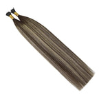 YoungSee I Tips Hair Extensions Balayage Human Hair I Tip Extensions Dark Brown with Ash Blonde Ombre Itip Hair Extensions 24 Inch I-Tip Extension Real Human Hair for Long Hair 50s 50g