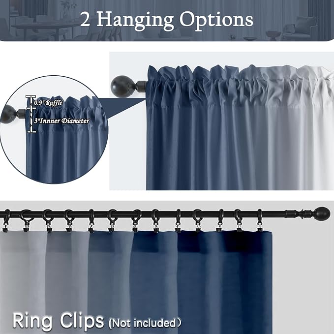 Blue and White Ombre Curtains 84 Inches Length 2 Panels | Light-Filtering - Image 6