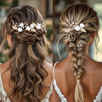 Handmade 6 Piece Flower Wedding Hair Accessories Elegant Bridal Hair Pins with Adorable Flowers Sparkling Rhinestone Gold Leaves and Pearl Accents for Women Brides and Bridesmaids (Gold)