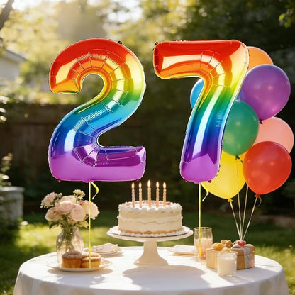 40 Inch Number 27 Balloons for 27th Birthday Party Decorations, 0-100 Rainbow - Image 3