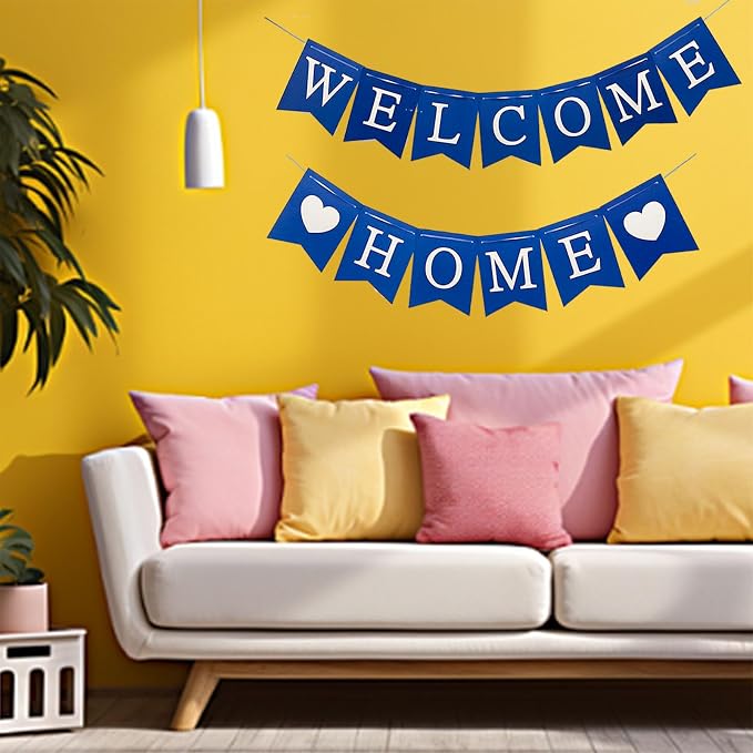 Welcome Home Banner Decorations Glitter Blue Bunting Backdrop - Image 6