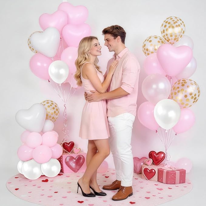 Pink Balloons, 12 Inch Double Stuffed & Gold Confetti Balloon - Image 6