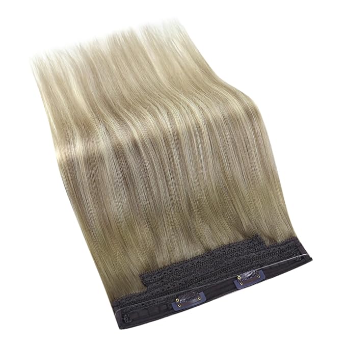 YoungSee 135G Wire Hair Extensions Ombre Blonde Invisible Wire Human Hair Extensions Ash Blonde to Platinum Human Hair Fish Line Extensions Long Straight Hair 24Inch