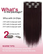 Moresoo Burgundy Clip in Hair Extensions Short Clip in Human Hair Extensions Red Wine for Women Real Human Hair Double Weft #99j Dark Red 80g/5pcs 12 inch