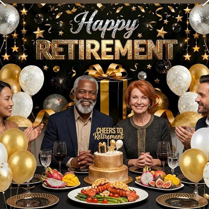 72x43 Inch Retirement Party Decorations Happy Retirement Backdrop | Large Black - Image 7