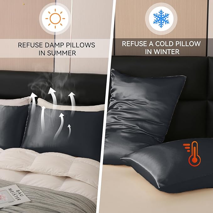 Tyfitb Satin Pillowcase Set for Hair & Skin Care – Cooling, Hypoallergenic, Anti-Frizz, Wrinkle-Free – Soft, Luxurious Pillowcases with Envelope Closure – 2-Pack, King Size 20x36, Gift-Ready