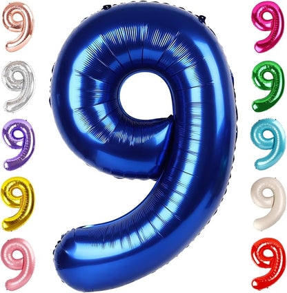 9 Balloon Numbers Birthday Decorations, 40In Navy Blue Balloons by Mluchee