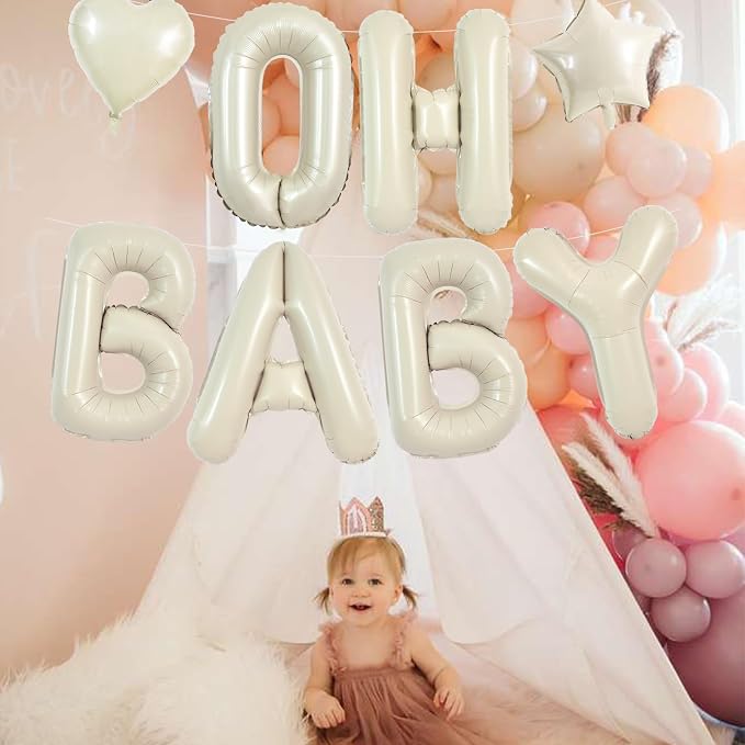 TONIFUL OH BABY Balloon, 40 Inch Cream White Oh Baby Foil Letter Balloons - Image 3