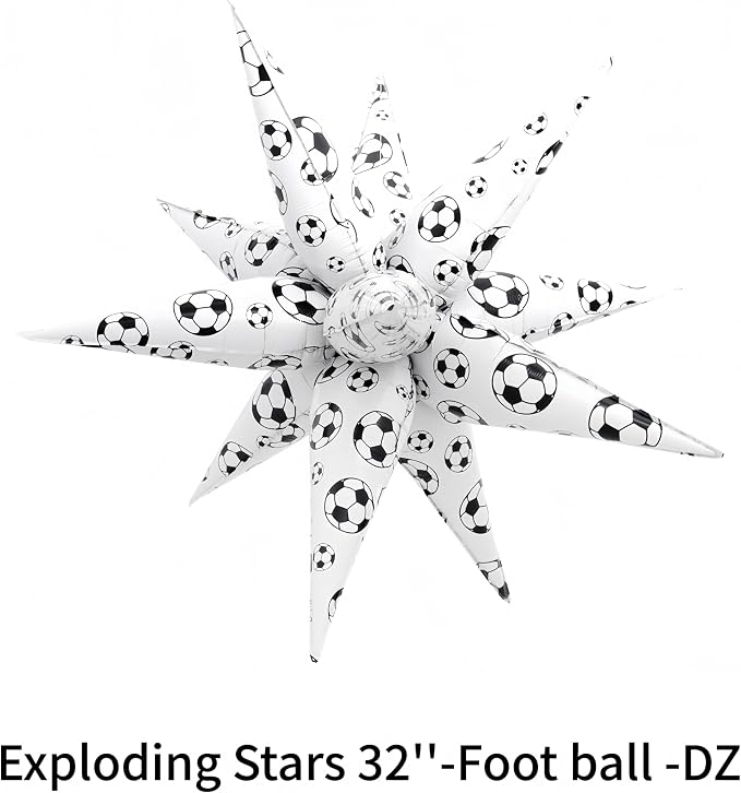 4D Soccer Ball Balloons 32 Inch/Black White Soccer Explosion Star Foil Balloons - Image 2
