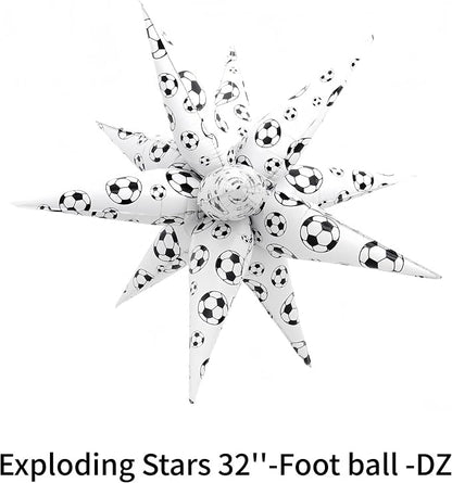 4D Soccer Ball Balloons 32 Inch/Black White Soccer Explosion Star Foil Balloons - Image 2