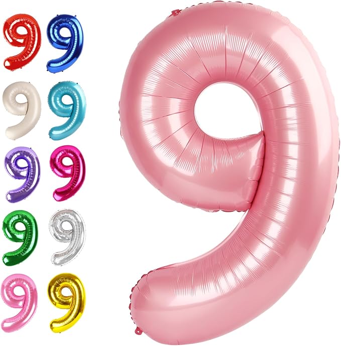 Pearl Pink Number 9 Balloon 40 inch, 9th Birthday Party Balloons Decorations | by Upgesy