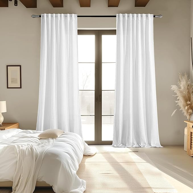 MIULEE White Linen Curtains 104 Inch Long 2 Panels - Image 6