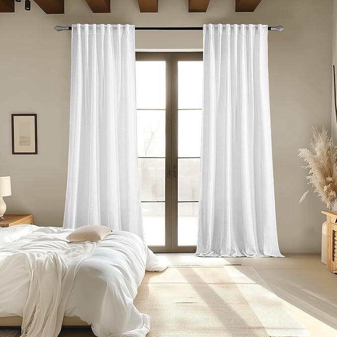 MIULEE White Linen Curtains 108 Inch Long 2 Panels - Image 6