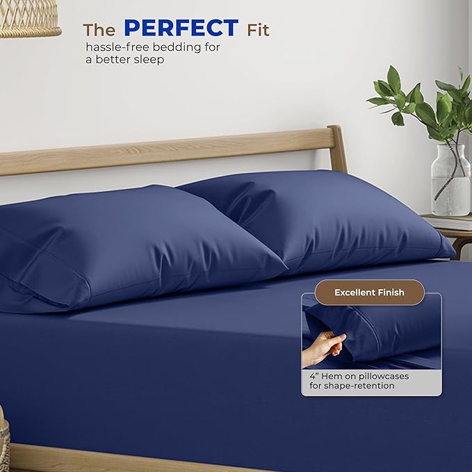 THREAD SPREAD 100% Egyptian Cotton Pillow Cases King - 1000 Thread Count Pillow Cases King Size Set of 2, Cooling & Breathable Extra Long Staple Sateen Weave Cotton Pillow Covers for Bed - Navy Blue