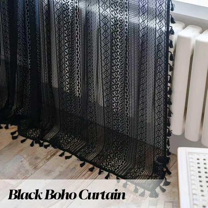 Sutuo Home Black Boho Curtain for Halloween Decor, Sheer Crochet Lace Handmade - Image 5