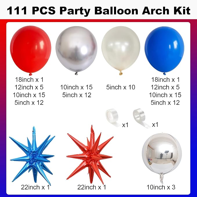 Red Blue Silver Balloon Arch Garland Kit, 4th July Patriotic 250th Anniversary - Image 3