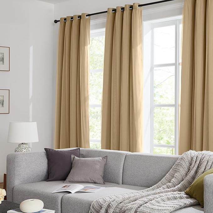 100% Blackout Curtains for Bedroom, Double Layer Khaki Curtains, Room Darkening - Image 9