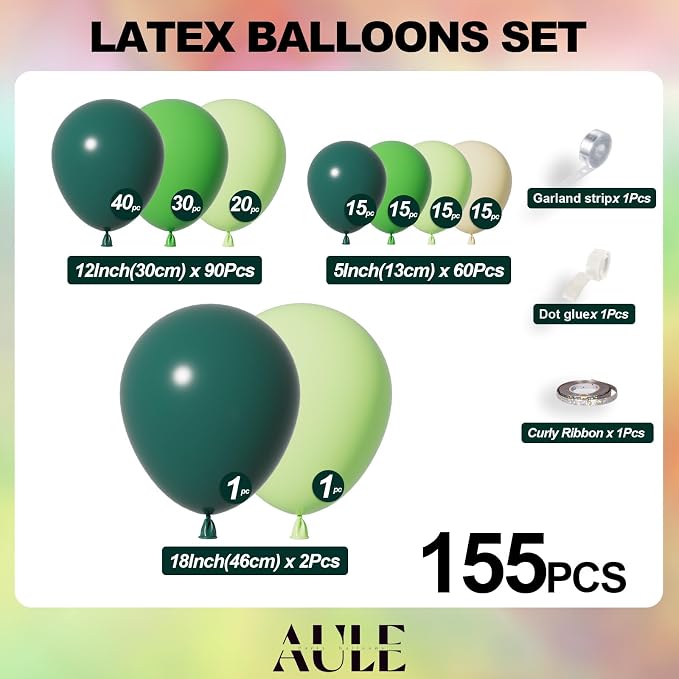 AULE Dark Green Balloon Arch Kit 155Pcs Macaron Yellow Balloons | Lime Green - Image 2
