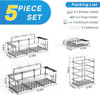 EUDELE 5-Pack Rustproof Stainless Steel Shower Caddy – No Drill Adhesive Bathroom Organizer with Large Capacity, Spacious Shower Shelves for Inside Shower, Kitchen & Home Decor Storage-XL Size