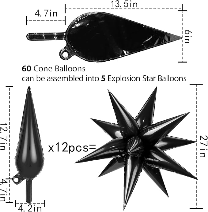 60 Pcs Star Balloons Explosion 12 Point Foil Cone Balloons Magic Balloon Large - Image 5