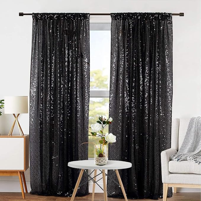 Eternal Beauty Black Sequin Backdrop Curtains, 2 Panels 2x8FT | 3mm Sparkle - Image 4